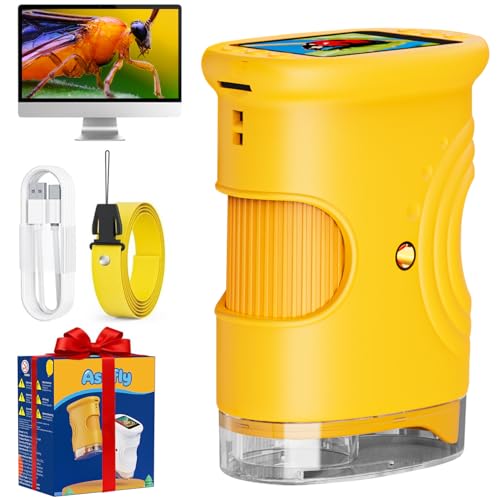 Ashfly Digital Microscope for Children, [1000x Magnification] 4K Portable Pocket Microscope for Garden, Forest & Experiments, Children's Microscope with HD 2.0 Inch Screen [Includes Photo Function