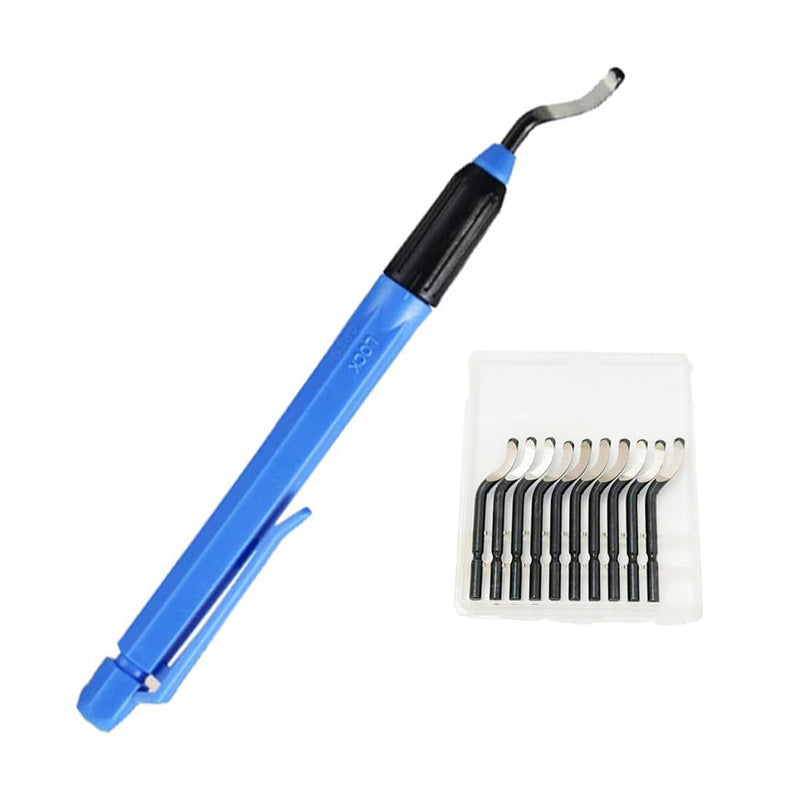 11-Piece Hand Deburring Tool Set, Professional Deburring Tool with 360° Rotating Blade and High-Quality M2 High-Speed Steel, for 3D Printing, Metal, Plastic, Aluminium, Length 150 mm, Blue