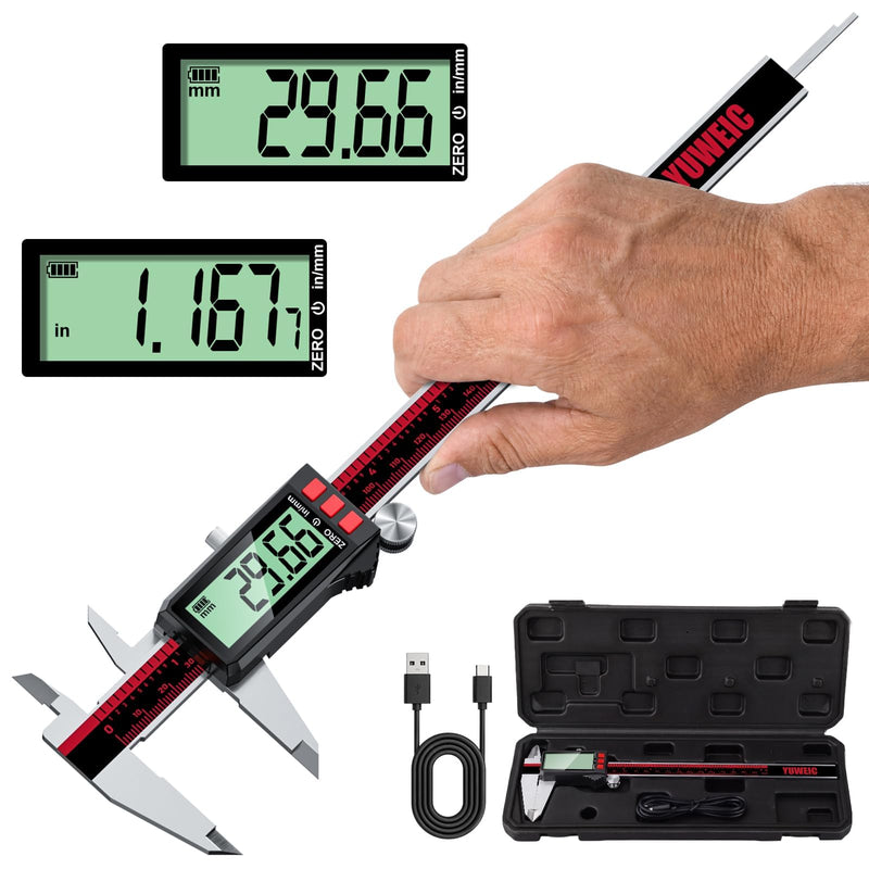 Rechargeable Digital Caliper 200 mm/8 Inch Caliper with LCD Screen, Inch/mm, Stainless Steel Vernier Measuring Tool for DIY, Household, Jewelery Tools, 3D Printer