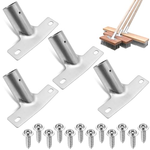 Broom Handle Holder, Set of 4, Handle Holder for Brooms, Broom Handle Holder up to Diameter 23.5 mm, with Screws for Home, Office and Patio
