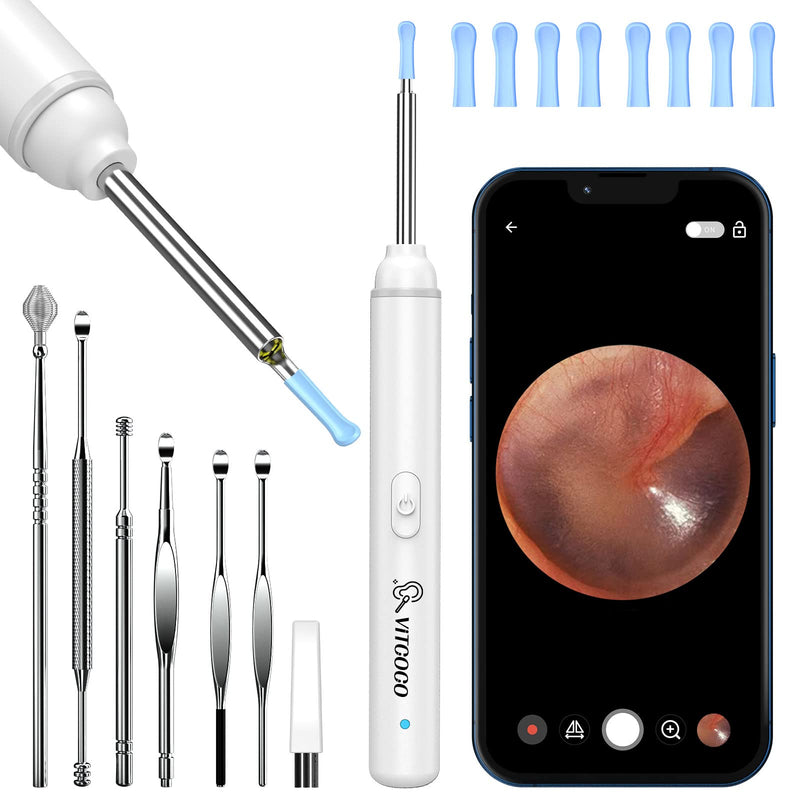 Earwax Remover Otoscope, VITCOCO 1920P Ear Cleaner Camera, IP67 Waterproof Ear Camera with 6 LEDs, 3.0 mm Diameter WiFi Ear Cleaner, for iPhone, iPad and Android Smartphones, White