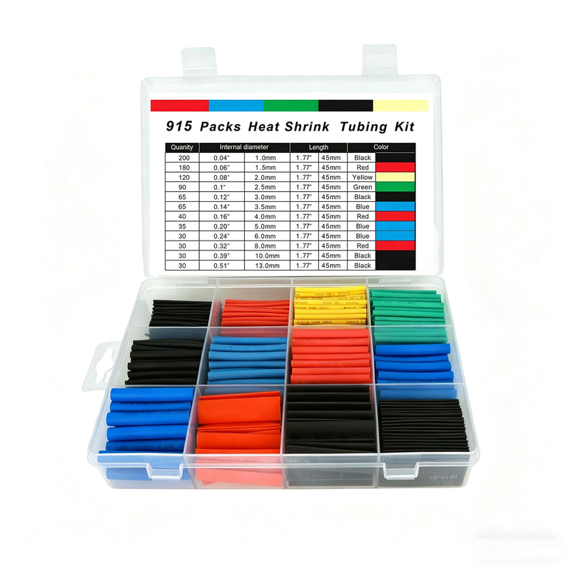 915-Piece Heat Shrink Tube Set 2:1 Heat Shrink Tubing Waterproof Coloured | Heat Shrink Tubing Total 41.5m 12 Sizes Ideal for Electrical Insulation Cable Repairs and Wire Connections Mixed colours 915-Stück
