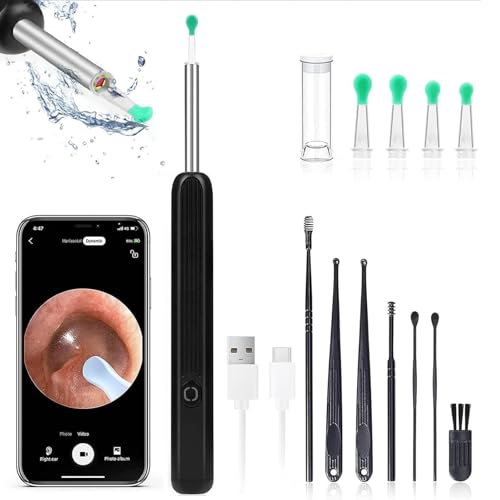Miluna Ear Cleaner, OIP67 Waterproof Ear Clear with 6 LEDs, Miluna Pro Ear Cleaner with 1080P HD WiFi Camera, Ear Wax Remover Otoscope for iPhone, iPad and Android Smartphones Black