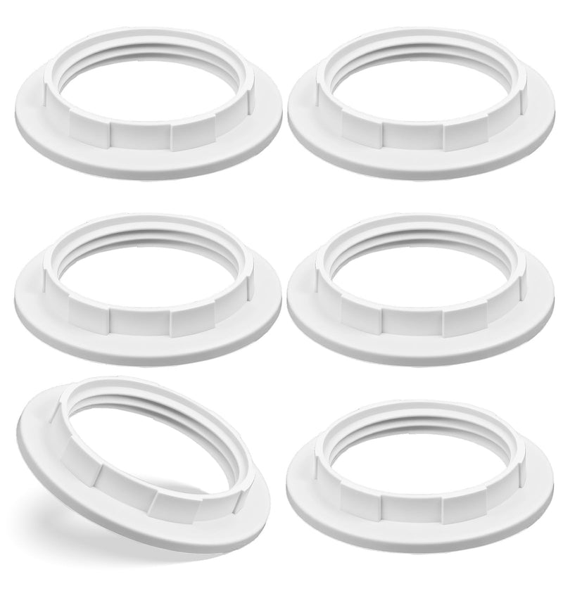 Set of 6 Lampshade Rings for E27 E26, Plastic Screw Ring for Lamp Holder, Standard Socket Lamp Holder, White Mounting Rings as Replacement Parts