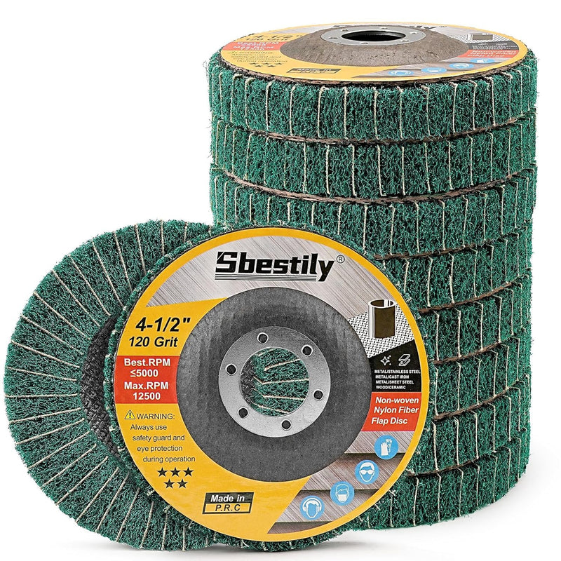Sbestily Grinding Discs for Angle Grinders 115 mm Pack of 10 | With 120 grit, polishing disc for metal, wood, stainless steel, nylon fibre 10pcs 120#
