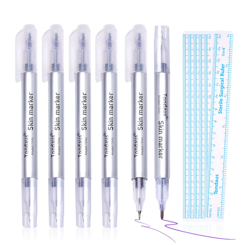 GBK Tattoo Pens Set of 6 with Ruler, Skin Marker Pen for Skin Marking, Tattoo Pen & Stencil Pen, Body Painting Pens, Skin Marker, Tattoo Accessories for Adults, Waterproof