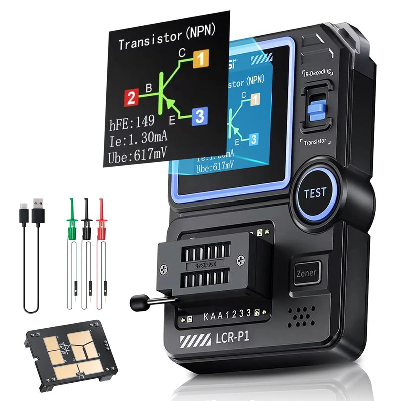 Transistor Tester, Multifunctional Portable SMD Component Tester Diodes Triodes Zener Diode Tester, Resistance Inductance Battery Tester, LCR Meter/MOS/PNP/NPN/ESR Meter