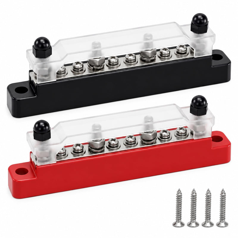 Pack of 2 150A Busbar Distribution Block 12V-48V with Cover High Current Busbar Power Distributor for Car Boat Motorhome Solar Battery Terminal Strip Mass Distributor (M4 Screws & M6 Bolts) | Hochstrom Busbar Stromverteiler für Auto Boot Wohnmobil Sola...