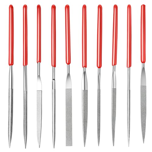 TIESOME 10 Piece Diamond Mini File Set, 2 mm x 100 mm Small Diamond Files, Mini Metal Corrugated Files, Tools for Precision Metal Work, 3D Print, Woodworking, Carving Tool 10 cm