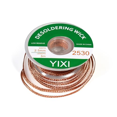 Desoldering Braid, 2.5 mm x 3.0 m, Copper Desoldering Wire, No-Clean Desoldering Wire, Copper Wire Desoldering Wick for Removing Solder and Disassembling Electrical Components, High Thermal