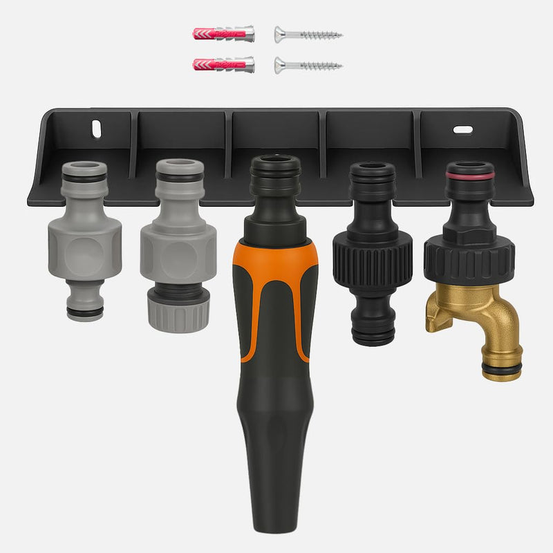 Wall Mount Compatible with Gardena Adapter Couplings & Nozzles Including Screws & Dowels Space-Saving Secure Hold for up to 5 Adapters