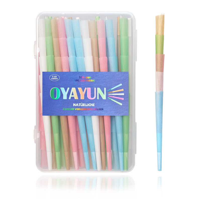 Pack of 110 108 mm King Size Premium Cones, Conical Sleeves with Filter (5 Colors) | Pre-twisted joint tubes, pre-rolled cones 5 colors