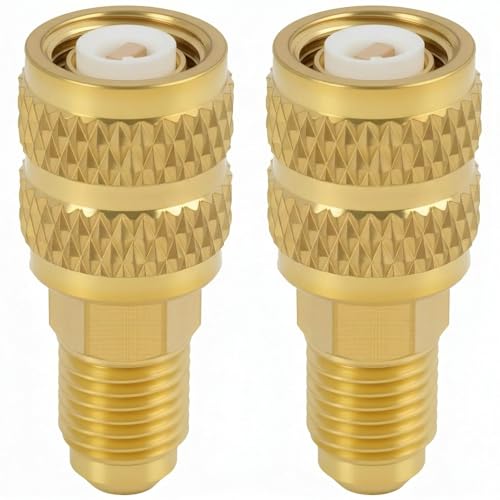 R410A R32 Adapter 1/4 Inch SAE Male to 5/16 Inch SAE Female Pack of 2 | Robust brass alloy, corrosion resistant, high pressure resistance, reliable seal prevents refrigerator loss