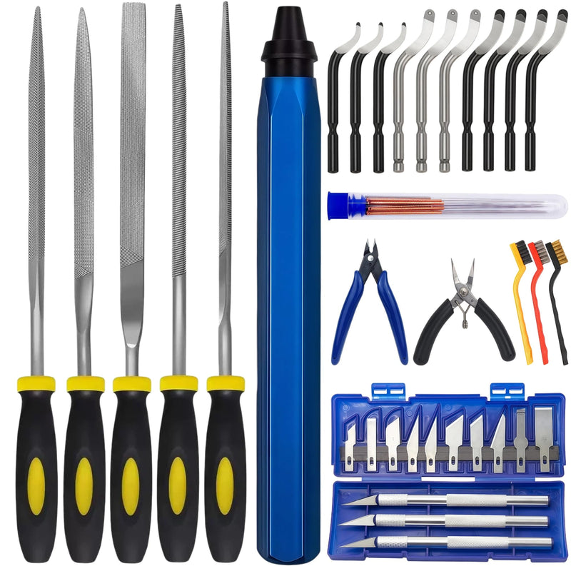3D Printing Tool Set: Hand Deburring Tool for Metal/Plastic, Deburring Tool, 3D Printer Cleaning Kit, Sanding Tool, Craft Knife, Side Cutters - All-Inclusive 3D Printer Accessories