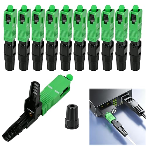 SC/APC Quick Connector for Single Mode Fibre Optic Quick Fibre IEC Connection, Singlemode Embedded Fibreglass Cold-Fibre Connector, SC/APC for Connection with Glass Fibres, Pack of 10