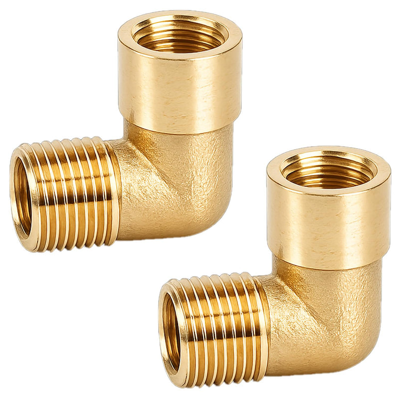 Brass Angle 90°, 1/4 Inch Bend, Brass, 1/4 Inch Female Thread to 1/4 Inch Male Thread BSP, Brass Plug 90 Degree Angle Pipe Connector, for Pipe Connection, Water Tank, Garden, Gas, Pack of 2