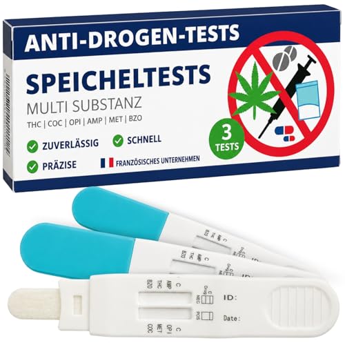 Drug Test Quick Test Saliva 6 Substances - Multi-Drug Test for Home - Saliva Test for THC, Cocaine, Amphetamine, Methamphetamine, Opiates & Benzodiazepines - Result in Minutes, Pack of 3
