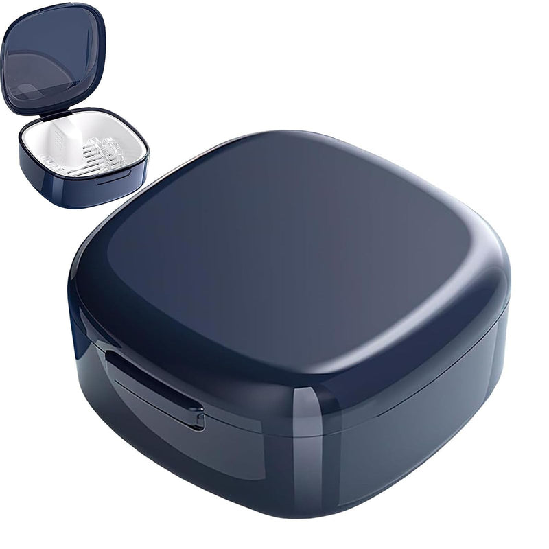 Denture Box with Strainer, Portable Denture Box Cover for Dentures and Braces with Removable Soaking Basket | Rinses and dries dentures without hand contact. Lightweight for handbag or toiletry bag. Protects braces from dust...