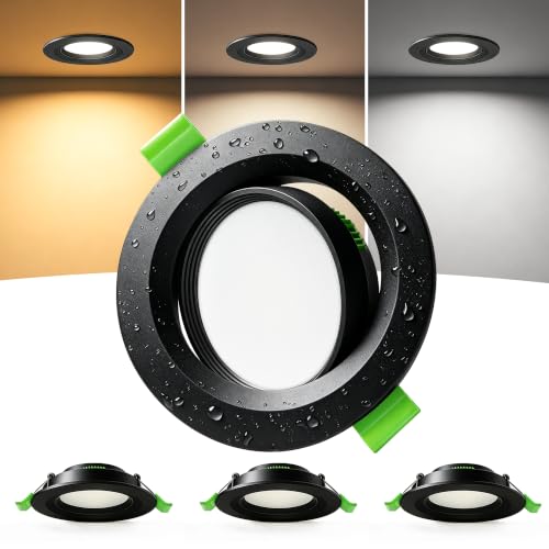 LED Recessed Spotlight 230 V 5 W, 45° Swivel, 3CCT 2700 K/4000 K/6000 K, 23 mm Ultra Flat, IP44 LED Spotlights for Diameter 68-80 mm Hole Size, LED Recessed Lights for Bathroom, Kitchen 3 pieces Black