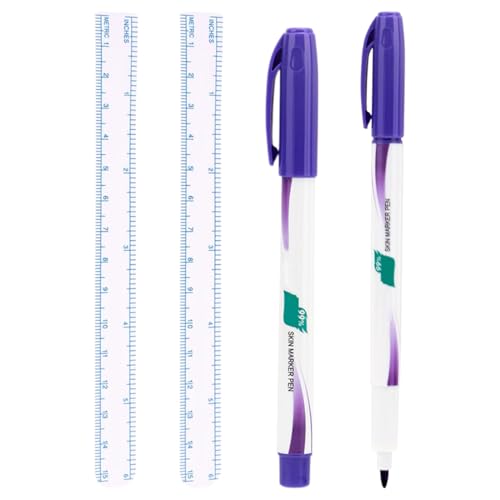 Skin Marker Pens, 2 Piece Set Skin Marker Pens for Permanent Makeup and Cosmetic Line Marking and Positioning with 2 Rulers