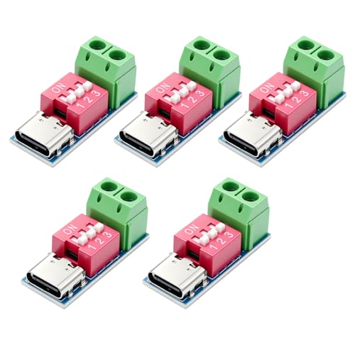 Pack of 5 USB C PD/QC Trigger Board Module, USB C Test Device with DIP Switch 5V/9V/12V/15V/20V, Step-Down Converter Module, Power Delivery Boost Module 100W for USB C Tester, Electronic Tests, Quick | Type C Module Power Delivery Boost 100W for DIY El...