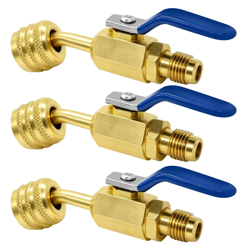 3pcs A2lr-32r454b Ball Valve Refrigerant HVAC Low Loss Adapter Ball Valve Adapter for LH Tanks and RH Servo Trousers of R-32/R-454b A2l Refrigerant, A2l R32 R454b Coolant Hose Adapter