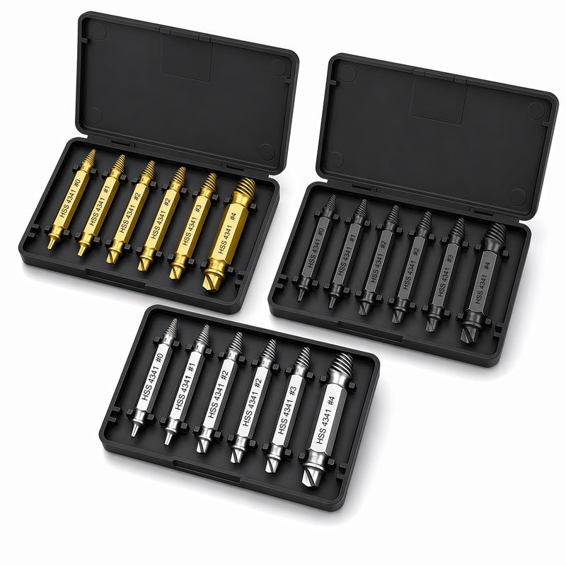 Set of 3 Screw Extractors, 6 Pieces, HSS 4341 Left Extractor for Damaged Screws, Screw Remover and Screw Extractor for Cordless Screwdrivers and Drills