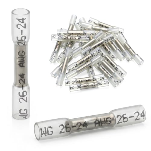 Pack of 30 AWG26-22 Butt Connectors IP67 Waterproof Crimp Connectors White | Cable Connector Waterproof Crimp Connector, Butt Connector for Car, Boat, Marine