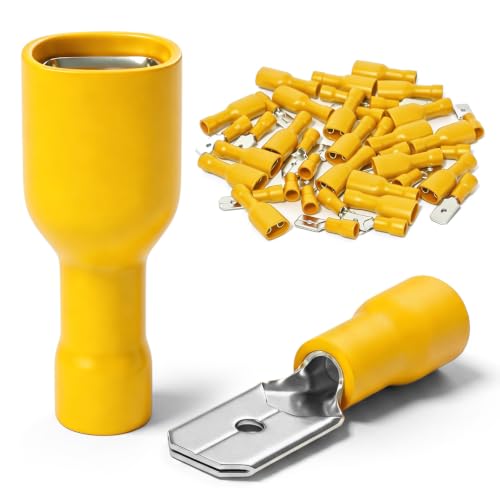 20 Set 4-6 mm² Flachsteckhülsen und Flachstecker Steckbreite 6,35 mm | Vollisoliert Flachsteckhülsen FDFD und Teilisoliert Flachstecker MDD PVC Steckverbinder Kabel-Verbinder aus Messing verzinnt 4,0 - 6,0 mm² gelb Breite 6,35 mm