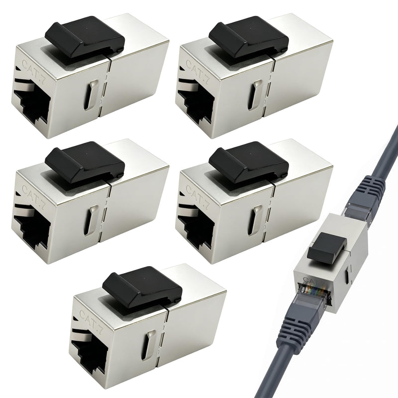 Keystone RJ45 Coupling Cat7 10Gbps Shielded - RJ45 Female Keystone Module for Network Patch Panel, Ethernet Network Connector (Pack of 5, Silver)