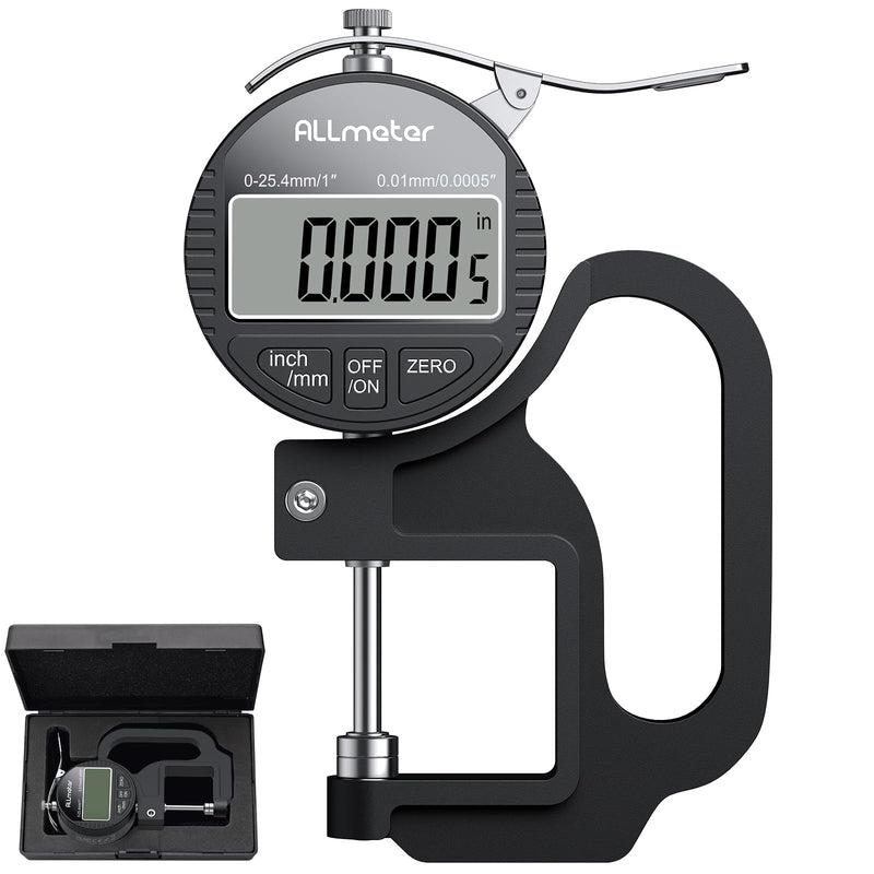 Digital thickness gauge 0-25.4mm, 0.01mm/0.0005'' precision measuring instrument with LCD display for leather, paper, fabric 25.4mm / 0.01mm