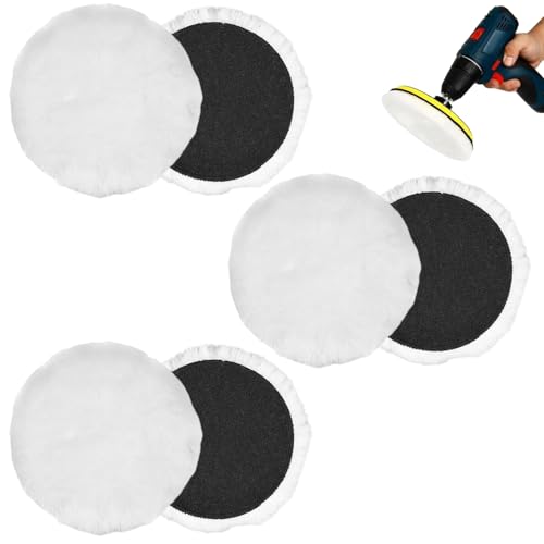 Pack of 6 Polishing Pads 125 mm Wool Polishing Attachment for Random Orbital Sander and Angle Grinder, Polishing Disc 125 mm for Car, Furniture, Metal & Plastic, Polishing Attachment Cordless