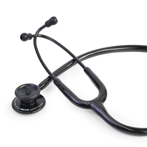Scian Lightweight Stethoscope - Improved Sound Featherlight Satin Flex Tube for Clinics - Essential Equipment for Caregivers, Black