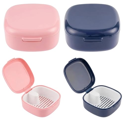Pack of 2 Denture Box, Denture Box, Braces Box, Denture Box for Travel and Everyday Life, Elegant Colors Pink and Black, Compact Dimensions 3.8 x 7.8 x 7.8 cm