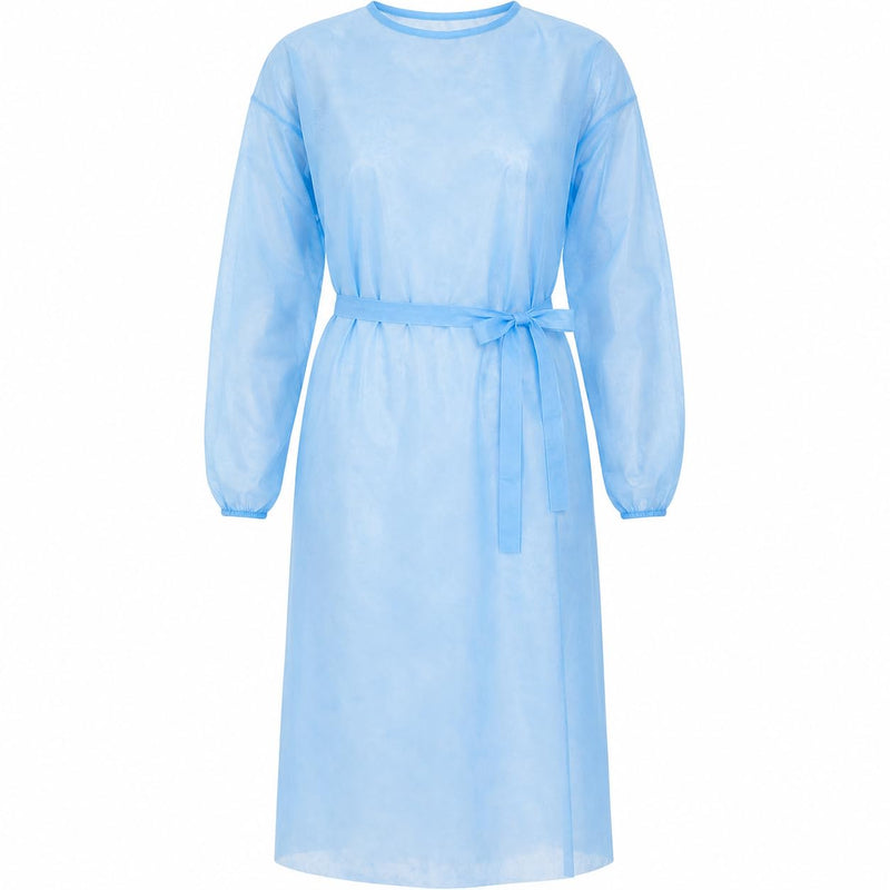10 x Disposable Protective Gown Blue - Visitor Gowns Made of PP Fleece 18 g/m² - Non-Sterile Disposable Gown with Ties & Elastic Cuffs - Medical Device Class 1 for Care, Laboratory & Hospital