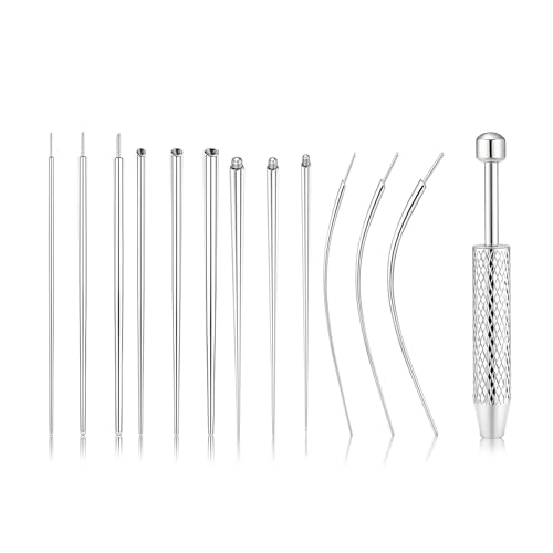 Piercing Insertion Aid Set, 13 Pieces Interchangeable Aid Tool and Ball Opener Accessories, Jewelery Tool for Ear, Nose and Lip, Silver