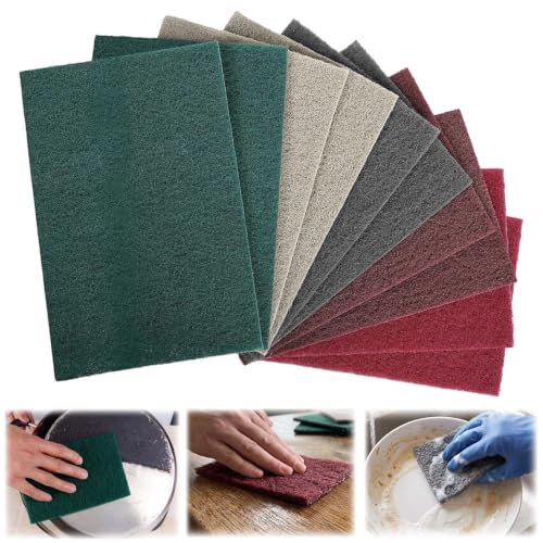Sanding Fleece Pads 150 x 230 mm Set, Sanding Fleece Mat 5 Grit 600/800/1000/1500/3000, for Metal Wood Stainless Steel Sanding Polishing, Cleaning Fleece Pack of 10