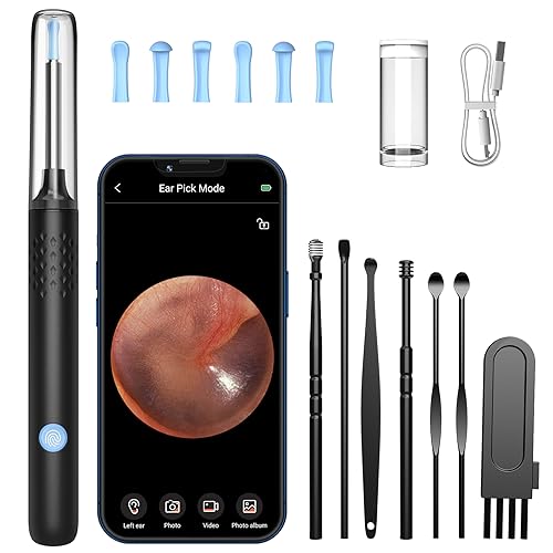 Earwax Remover Otoscope, LMECHN 1080P Ear Cleaner with 6 LEDs, Wifi Ear Cleaner with 6-Axis Gyroscope, IP67 Waterproof Ear Cleaning for iPhone, Android, iPad, Black