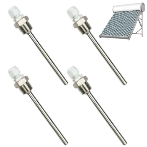 4 Stück Tauchhülse G1/2 Zoll,Tauchhülsen Temperaturfühler 8 x 200mm,Edelstahl Tauchhülse Gewinde für Temperatursensor,Tauchschutzrohre für Thermoelemente,geeignet für Pufferspeicher,Heizung &Solar