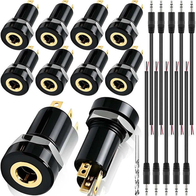 10 Stück 3,5-mm Stereo Klinkenbuchsen mit Muttern | 3,5-mm-Klinkenbuchse zum Einlöten, 3-polig, vergoldet, für Kopfhörer/Mikrofone