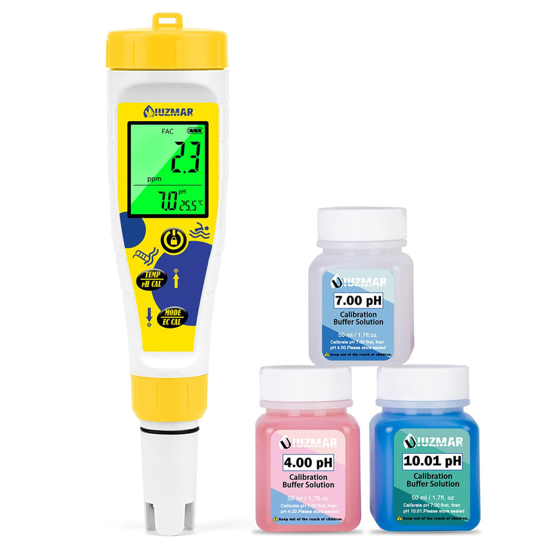 UIUZMAR Digital pH and Chlorine Meter Pool, 7-in-1 pH Salt Tester for Spa | Multifunctional pH salt content EC TDS ORP meter with simultaneous display for whirlpool, swimming pool, hydroponics yellow