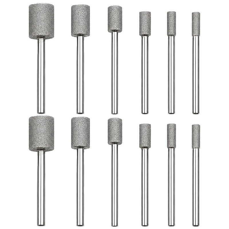 12 Diamond Burr 150 Grit Diamond Cutter with 3mm Shank Accessories Rotary Tool for Engraving, Carving, Gemstones, Grinding and Polishing on Stone, Glass, Ceramic and Jade