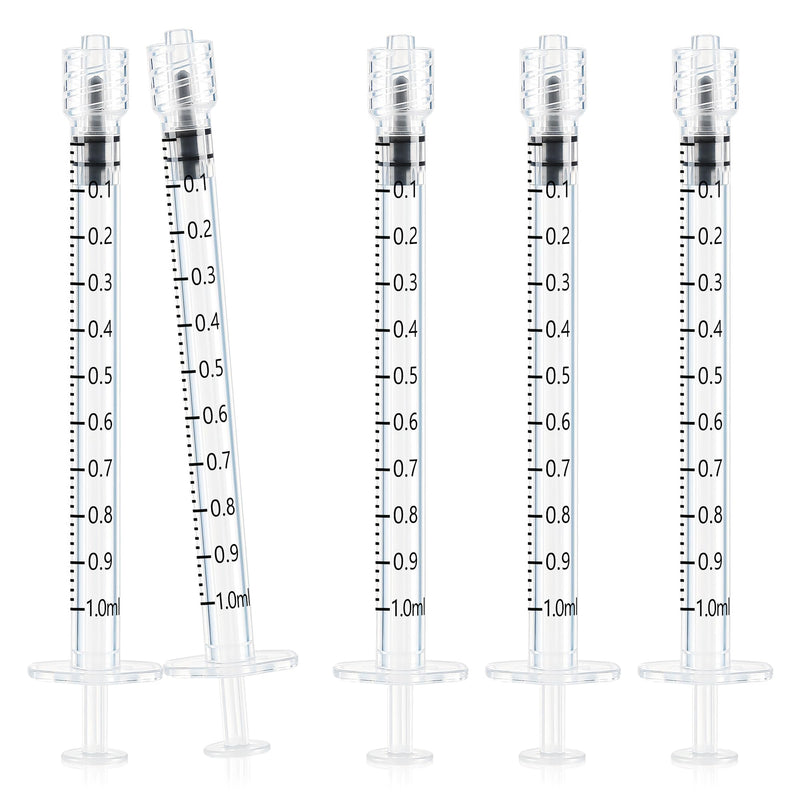 Pack of 100 1ml Syringes Needle-Free Plastic Syringe with Caps Individually Packed - for Refilling and Measuring Liquids, for Plant Watering, Animal Feeding, Adhesive Applicator