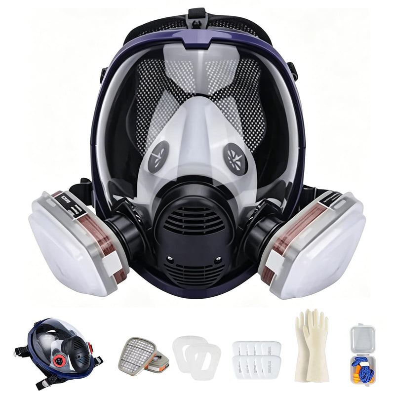 Respirator Mask Full Mask with 10 Filters, Full Face Mask, Dust Mask, Reusable Dust Mask for Sanding, Painting, Polishing, Fine Dust, Spraying, Chemicals, DIY RM78