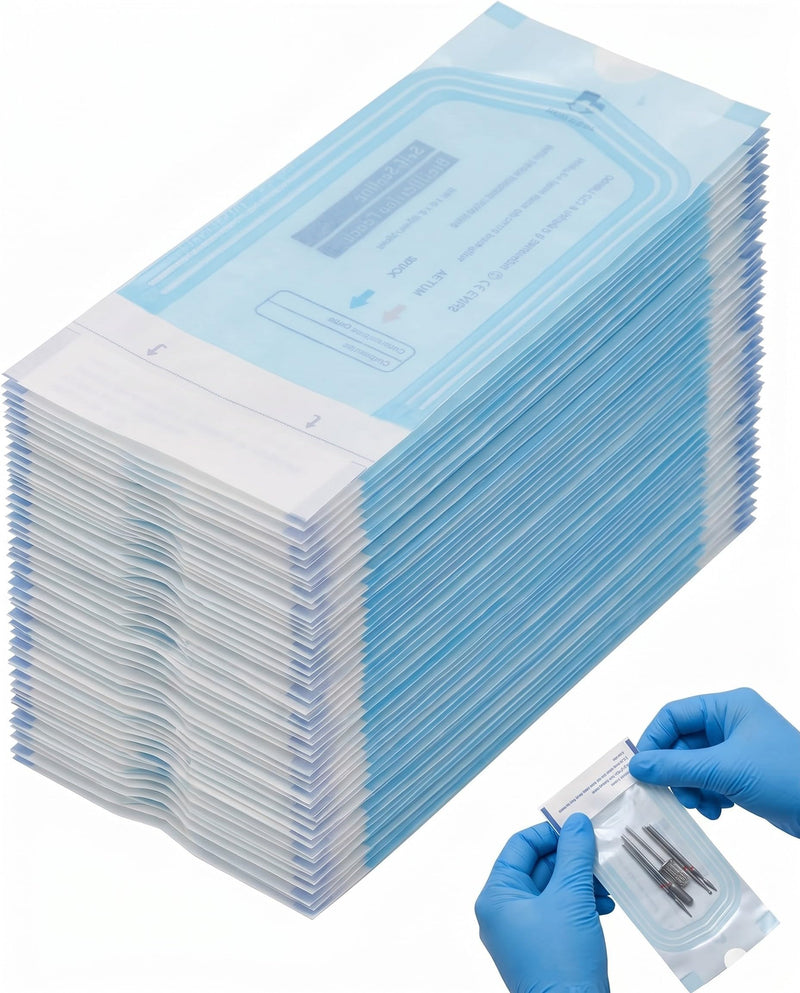 Sterilisation Bags, Pack of 50 (5.7 x 13 cm), Self-Adhesive Autoclave Bags with Seal, Heat Resistant for Dental & Lab, Reliably Prevents Contamination