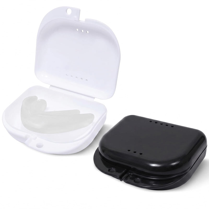 2 Piece Braces Box Set - Portable Dental Box Retainer Case for On the Go, Aligner Box with Ventilation Holes for Mouth Protection & Prostheses, Robust Plastic Case, White & Black