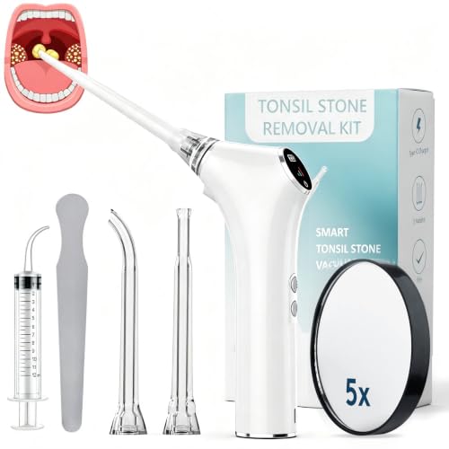 Tonsil Stone Remover Set, 65 kpa Electric Almond Stones Removal | 3-speed suction, with LED light and 5x magnifying glass, for healthy almonds and fresh breath White