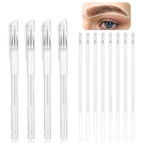 Pack of 4 Skin Markers with 8 Refills, Microblading Pen Eyebrow (White) | Makeup Tattoo Pen Eyebrow Lip Body Art White