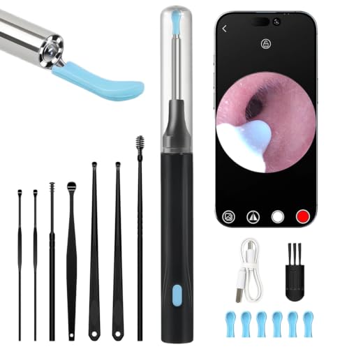 Ear Wax Remover, 8MP HD Ear Cleaner with Camera and 6 LEDs | IP67 Ear Cleaner, WiFi Otoscope Compatible with Android/iOS, 8 Replacement Attachments, for Children & Adults