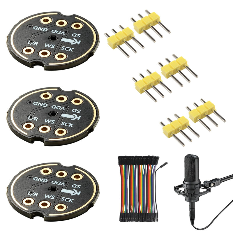 INMP441 Microphone Module, Pack of 3 INMP441 Omnidirectional Microphone | 24-bit I2S MEMS interface, digital output, high precision, compatible with ESP-32 Arduino, with 10 pin jumper cable